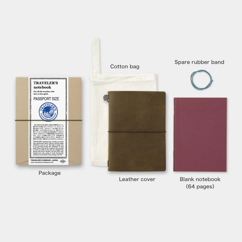 Traveler´s Company - Notebook Olive Passport Size (læderomslag)
