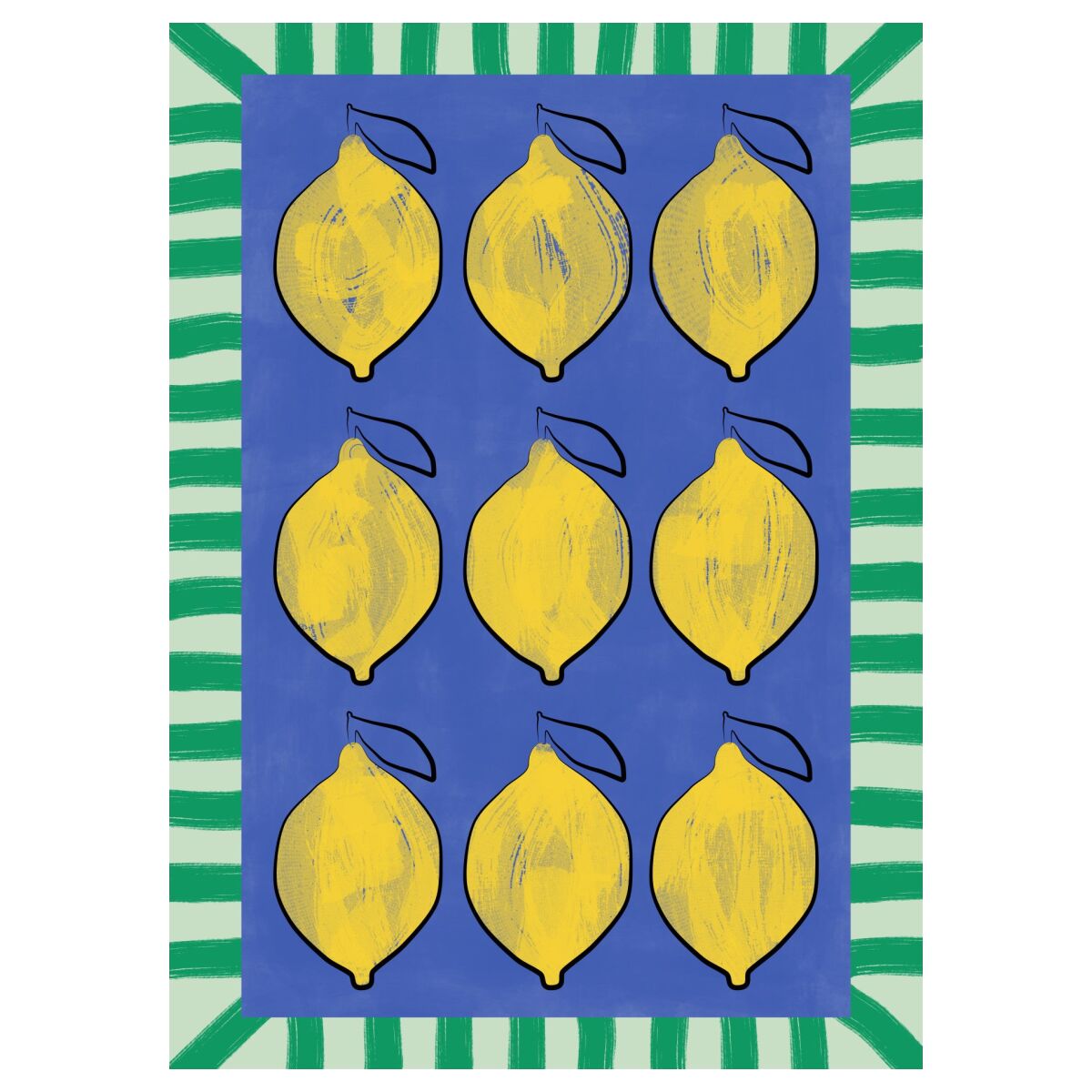 Affordable Art Prints x Elena Ristova Vibrant Yellow Lemons on a Deep Blue - A5