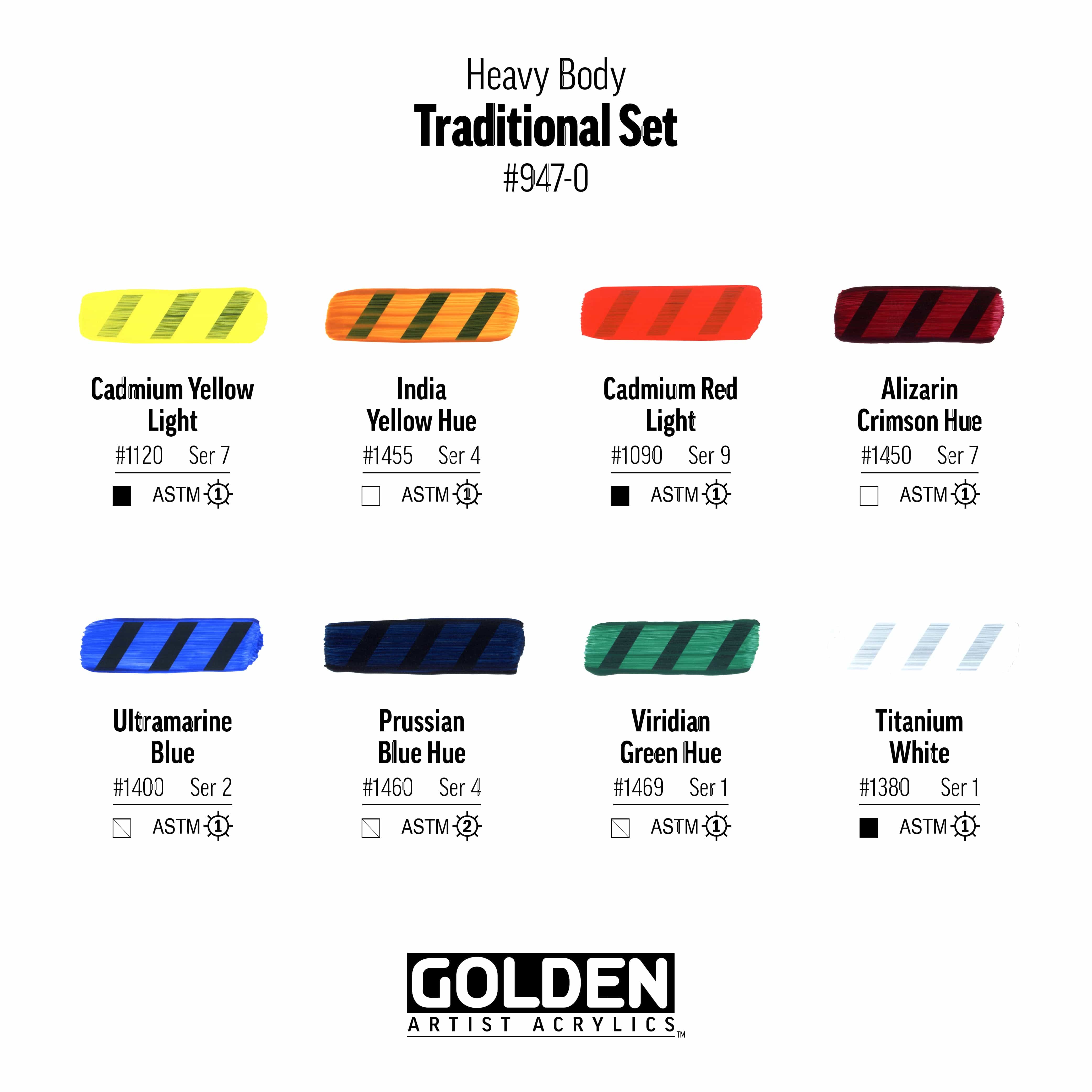 Golden Akrylmaling Golden Heavy Body Traditional sæt 947