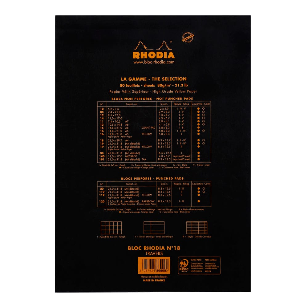Stelling Rhodia BLACK head stapled pad N°18 - linjeret
