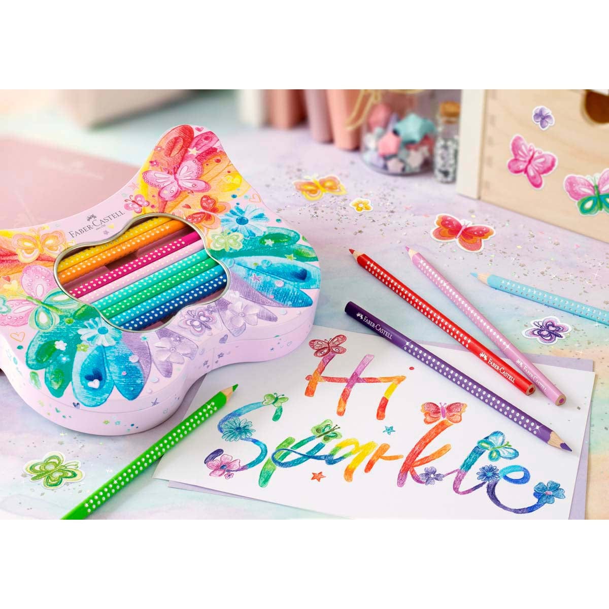 Stellings Farveblyanter Faber-Castell Sparkle Sommerfugl Tinæske 20 stk.