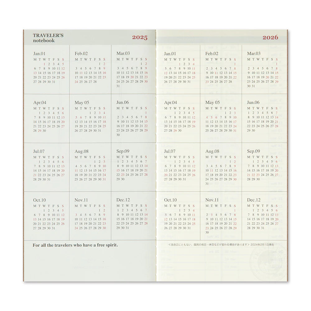 Traveler´s Company - Traveler´s Notebook Kalender 2025 - Ugentlig (vertikal)