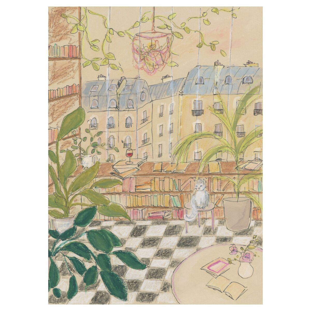 Antique Parisian Book Store Cat 40 x 50 cm