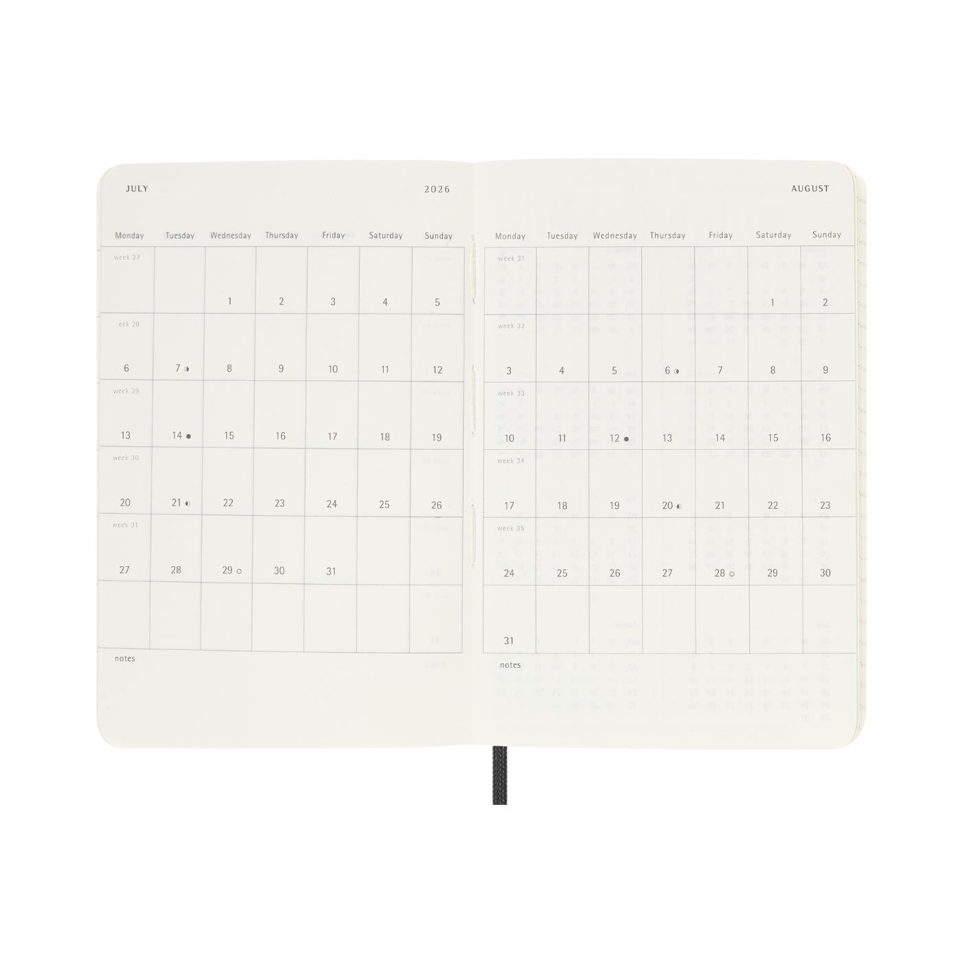Moleskine Kalender Soft 12M Weekly Horizontal Pocket Sort 2026