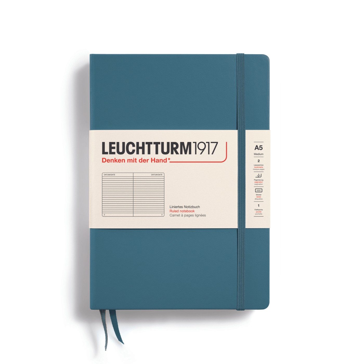 Leuchtturm 1917 Notesbog Leuchtturm1917 Notesbog Hardcover A5 249s Linjeret Stone Blue