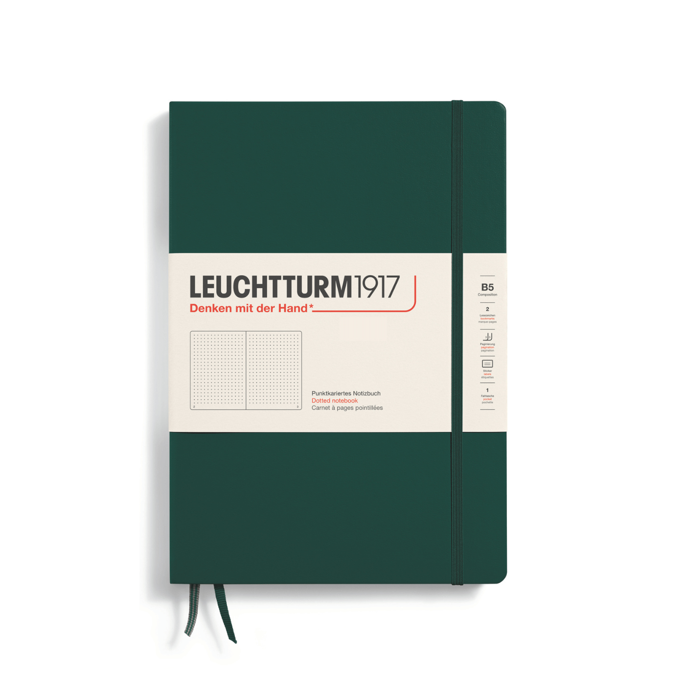 Leuchtturm 1917 Notesbog Leuchtturm1917 Notesbog Hardcover B5 219s Prikket Forest Green