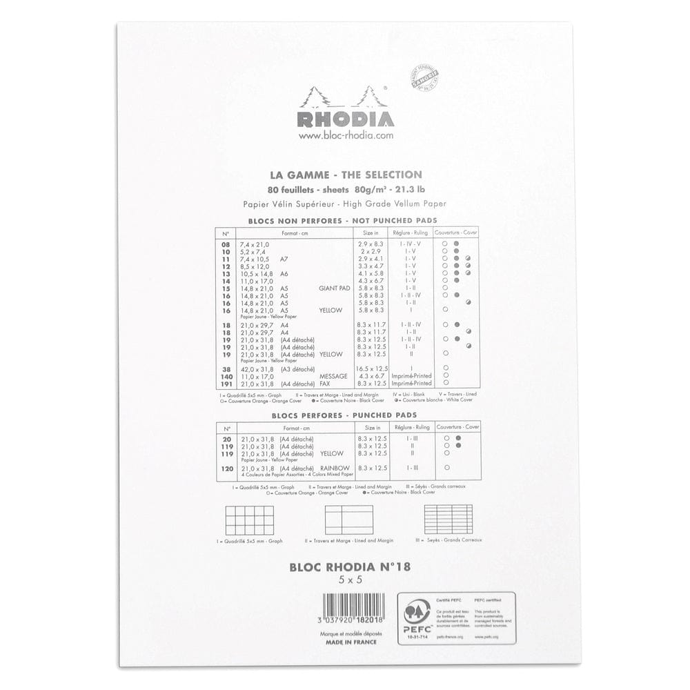 Rhodia Rhodia WHITE head stapled pad N°18 - Linjeret