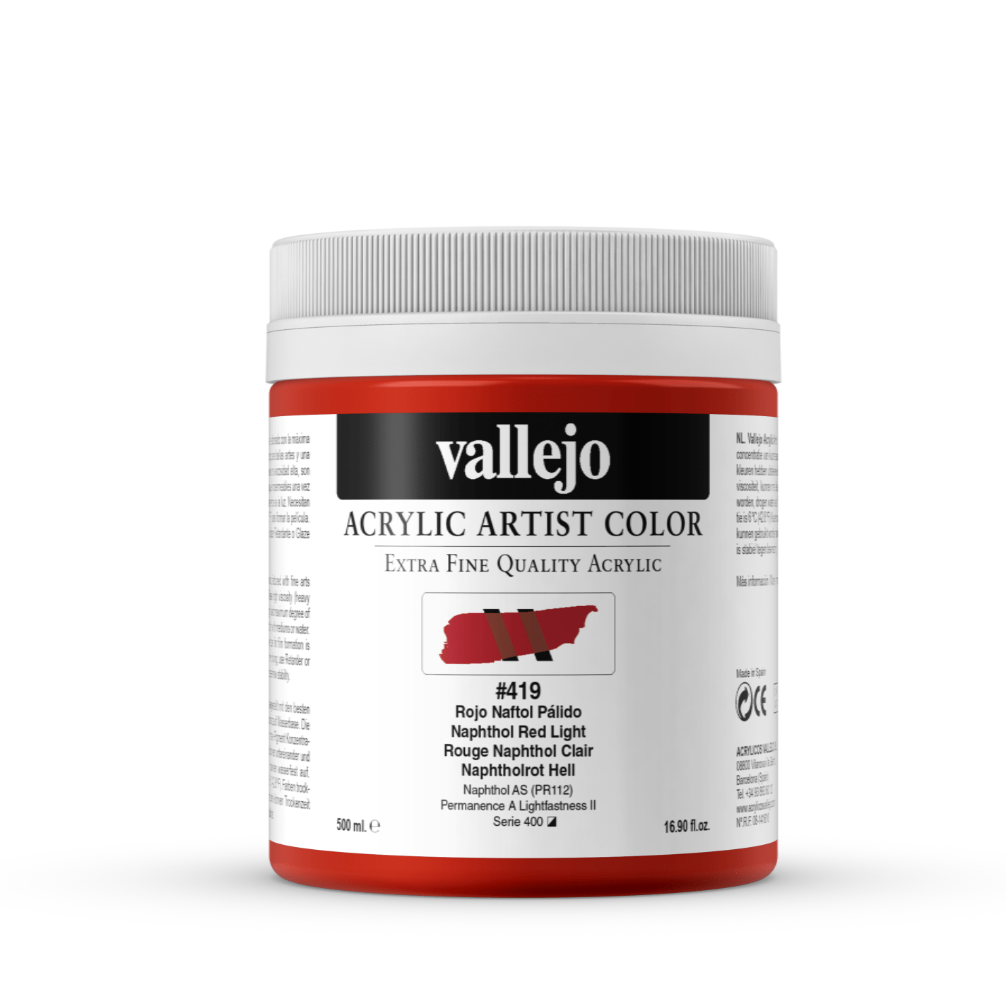 Vallejo Artist 500ml Naphthol Red Light